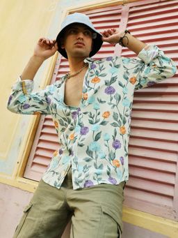 Campus Sutra - Mens Rose Garden Print Button Up Shirt