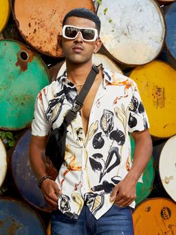 Campus Sutra - Mens Brown & Black Foliage Horse Shirt