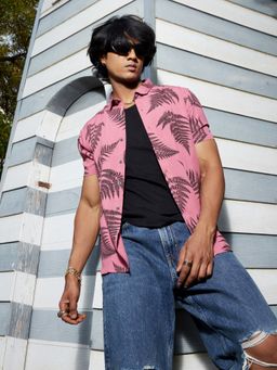 Campus Sutra - Mens Pink Contrast Fern Shirt