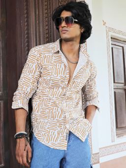 Campus Sutra - Mens Brown Contrast Lines Shirt