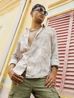 Campus Sutra - Mens Beige Pinstriped Shirt