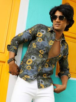 Campus Sutra - Mens Multicolour Botanical Abstract Shirt
