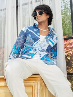 Campus Sutra - Mens Blue Paisley Block Shirt
