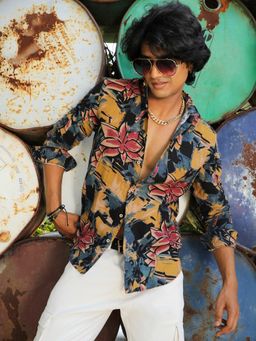 Campus Sutra - Mens Multicolour Artistic Flowers Shirt