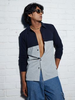 Campus Sutra - Mens Navy Blue & Light Grey Contrast Panel Shirt