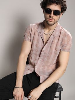 Campus Sutra - Mens Brown Self-Design Buffalo Check Shirt