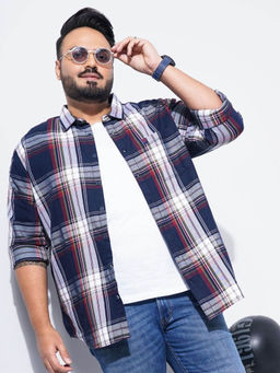 Hardsoda - Navy Blue Checks Regular Fit Shirt