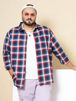 Hardsoda - Navy Blue Checks Regular Fit Shirt