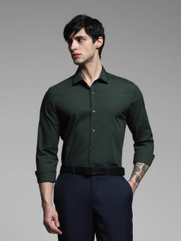 Jack & Jones - Green Solid Slim Fit Shirt
