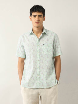 Arrow Sports - Green Floral Regular Fit Shirt