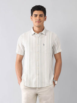 U.S. Polo Assn. Denim Co. - Beige Stripes Regular Fit Shirt
