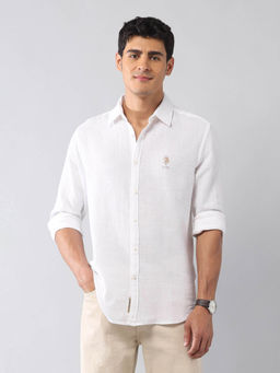 U.S. Polo Assn. Denim Co. - White Self Design Regular Fit Shirt