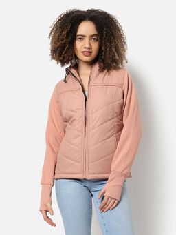 Campus Sutra - Womens Peach Pink Puffer Bomber Jacket