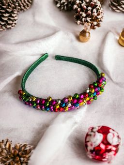 Choko - Christmas Jingle Bells Hairband for Girls - Festive Padded Headband, Green, Age 3 and Above