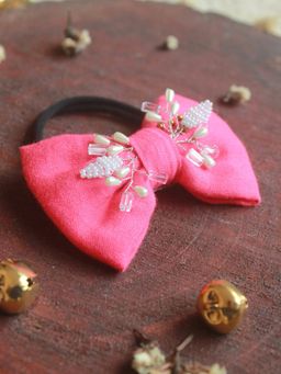 Choko - Floral Beads Embellished Bow Stretchable Headband for Babies & Girls - Red