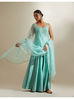 Vinusto - Hot Pink Embroidered Chanderi Kurti with Sharara and Dupatta