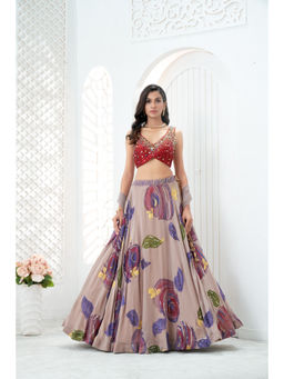 PRITI SAHNI DESIGNS - Multicolor Embroidered Blouse with Lehenga & Dupatta