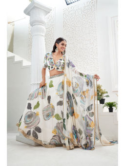 PRITI SAHNI DESIGNS - Ivory Embroidered Blouse with Lehenga & Dupatta