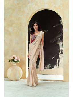 PRITI SAHNI DESIGNS - Ivory Embellished Pre Drape Saree with Corset Blouse
