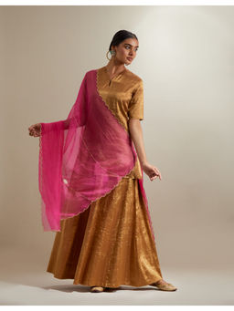 Vinusto - Gold Zari Short Kurta with Sharara & Embroidered Dupatta