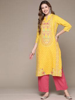 Anubhutee - Women Yellow Printed Sequined Kurta