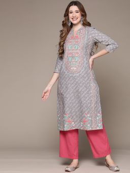 Anubhutee - Women Grey Floral Sequined Kurta