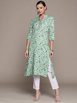Anubhutee - Women Sea Green Floral Sequined Kurta