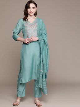 Anubhutee - Women Sea Green Embroidered Kurta with Trousers & Dupatta (Set of 3)