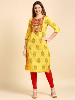Anubhutee - Women Yellow Printed Straight Kurta