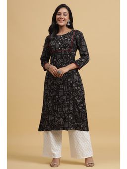 Anubhutee - Women Black Printed Kurta with Palazzo (Set of 2)
