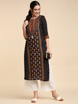 Anubhutee - Women Black Printed Kurta with Palazzo (Set of 2)
