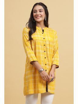 Anubhutee - Women Mustard Checked High Low A-Line Kurti