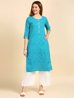 Anubhutee - Women Turquoise Blue Bandhani Print Kurta with Palazzos (Set of 2)