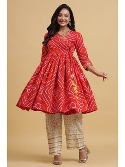 Anubhutee - Women Red Bandhani Print Kurta with Palazzos (Set of 2)