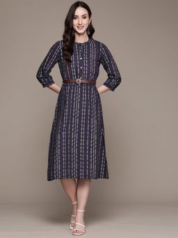 Anubhutee - Women Navy Blue A-Line Midi Dress (Set of 2)