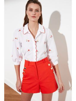 Trendyol - Womens White Floral Printed Shirt