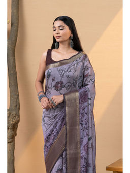 Ekana Label - Aarvi Bloom Purple Saree with Unstitched Blouse