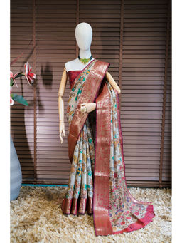 Ekana Label - Trisha Phoolshobha Beige Saree with Unstitched Blouse