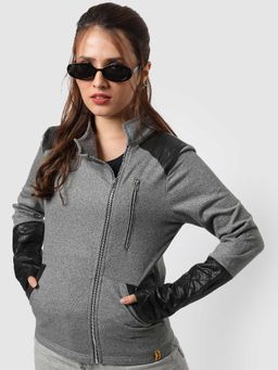 Campus Sutra - Womens Grey Solid Cotton Jacket