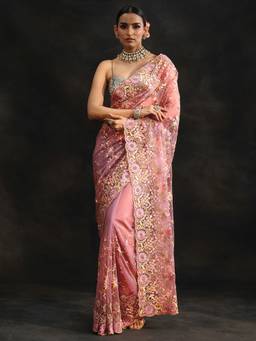 Libas Art - Women Lavender Net Embellished/Sequined Saree with Unstitched Blouse