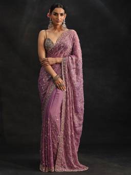 Libas Art - Women Lavender Tissue Embellished/Sequined Saree with Unstitched Blouse