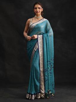 Libas - Women Blue Chiffon Woven Saree with Unstitched Blouse