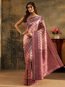 Libas - Women Purple Silk Blend Woven Saree with Unstitched Blouse