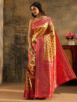 Libas - Women Mustard Silk Blend Woven Saree with Unstitched Blouse