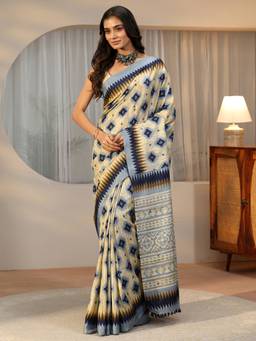Libas - Women Multi-Color Cotton Blend Printed Saree with Unstitched Blouse