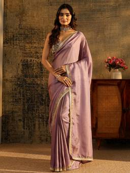 Libas - Women Lavender Tissue Embellished/Sequined Saree with Unstitched Blouse