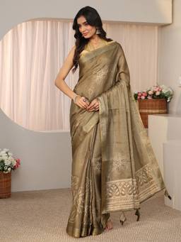 Libas - Women Green Silk Blend Embellished/Sequined Saree with Unstitched Blouse