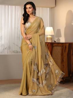 Libas - Women Green Tissue Embellished/Sequined Saree with Unstitched Blouse
