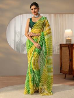 Libas - Women Multi-Colour Chiffon Printed Saree with Unstitched Blouse