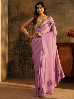 Libas - Women Pink Tissue Embellished/Sequined Saree with Unstitched Blouse